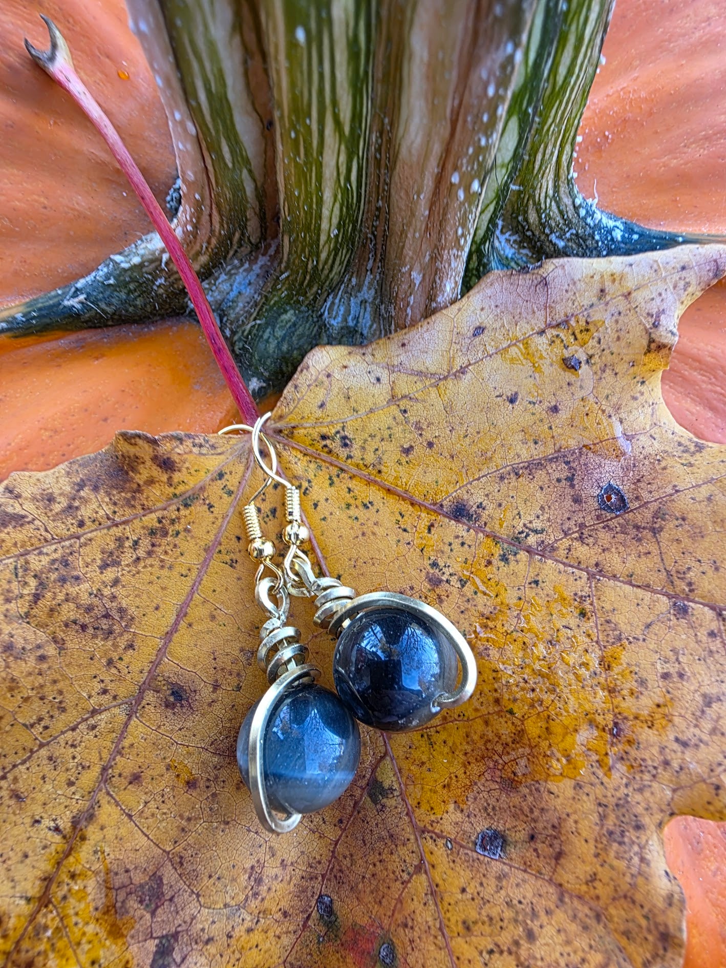Blue and Gold Tigers Eye Earrings