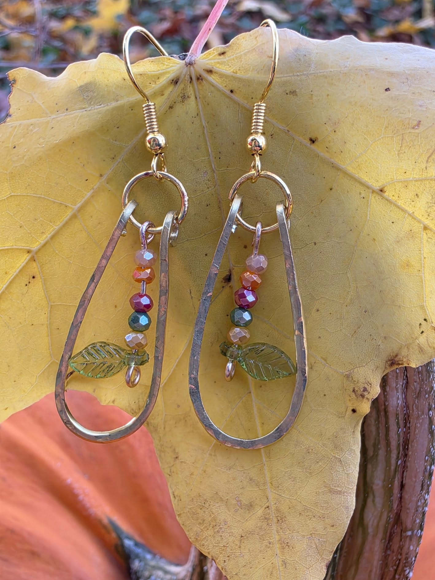 Brass Frame Glass Bead Fall Color Earrings