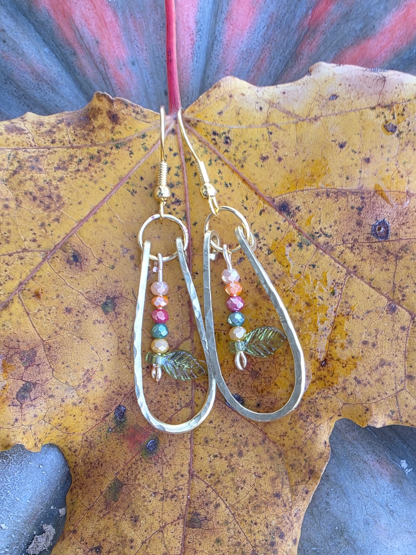 Brass Frame Glass Bead Fall Color Earrings