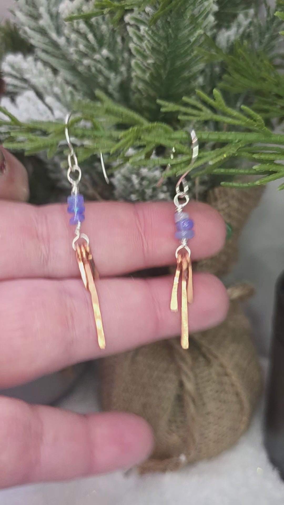 Delicate Blue Opal With Copper Dangle Earrings On Sterling Silver Hooks