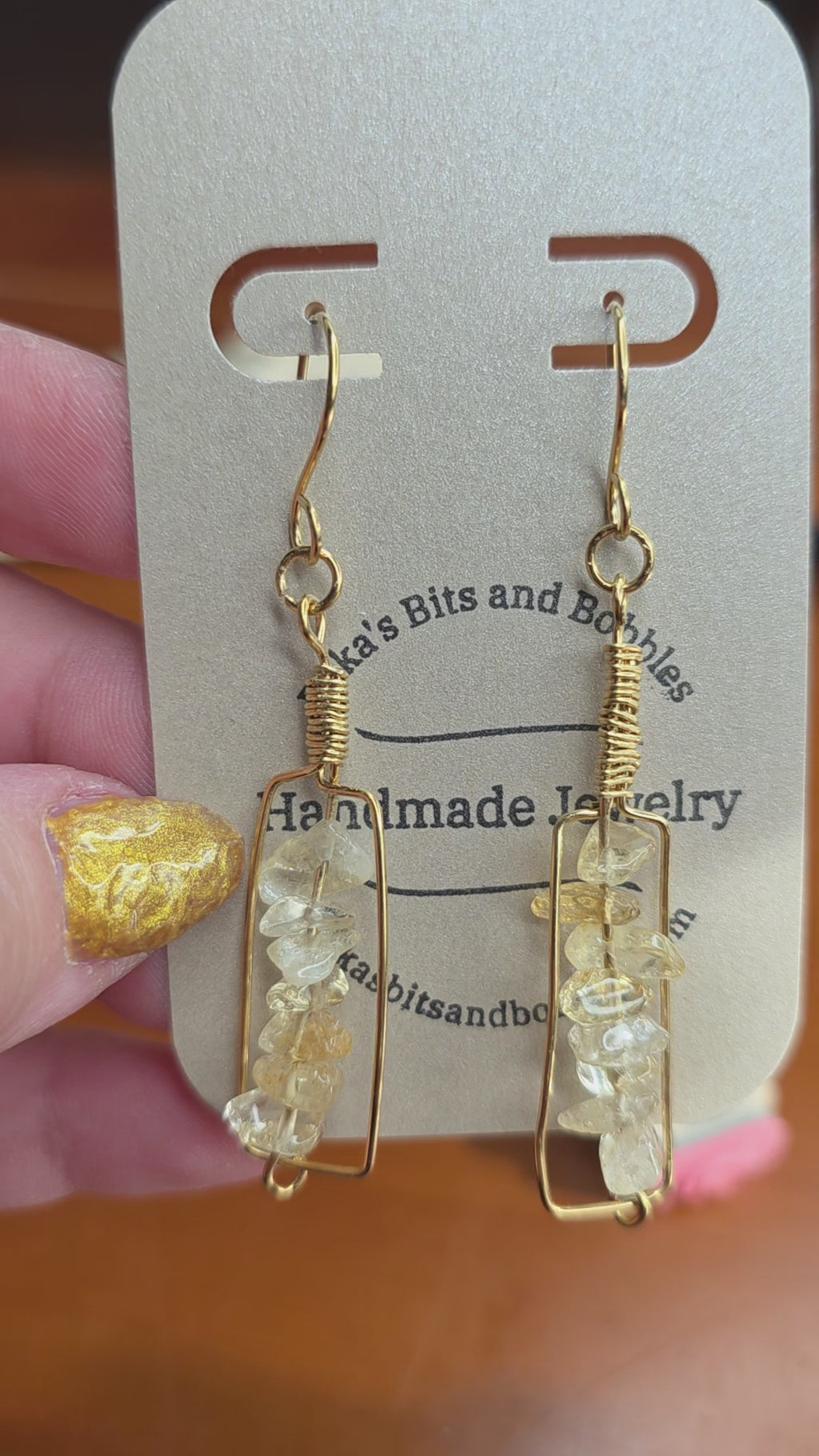 Brass Golden Rutilated Quartz Wire Wrapped "Everything happens for a Riesling" Wine Bottle Earrings