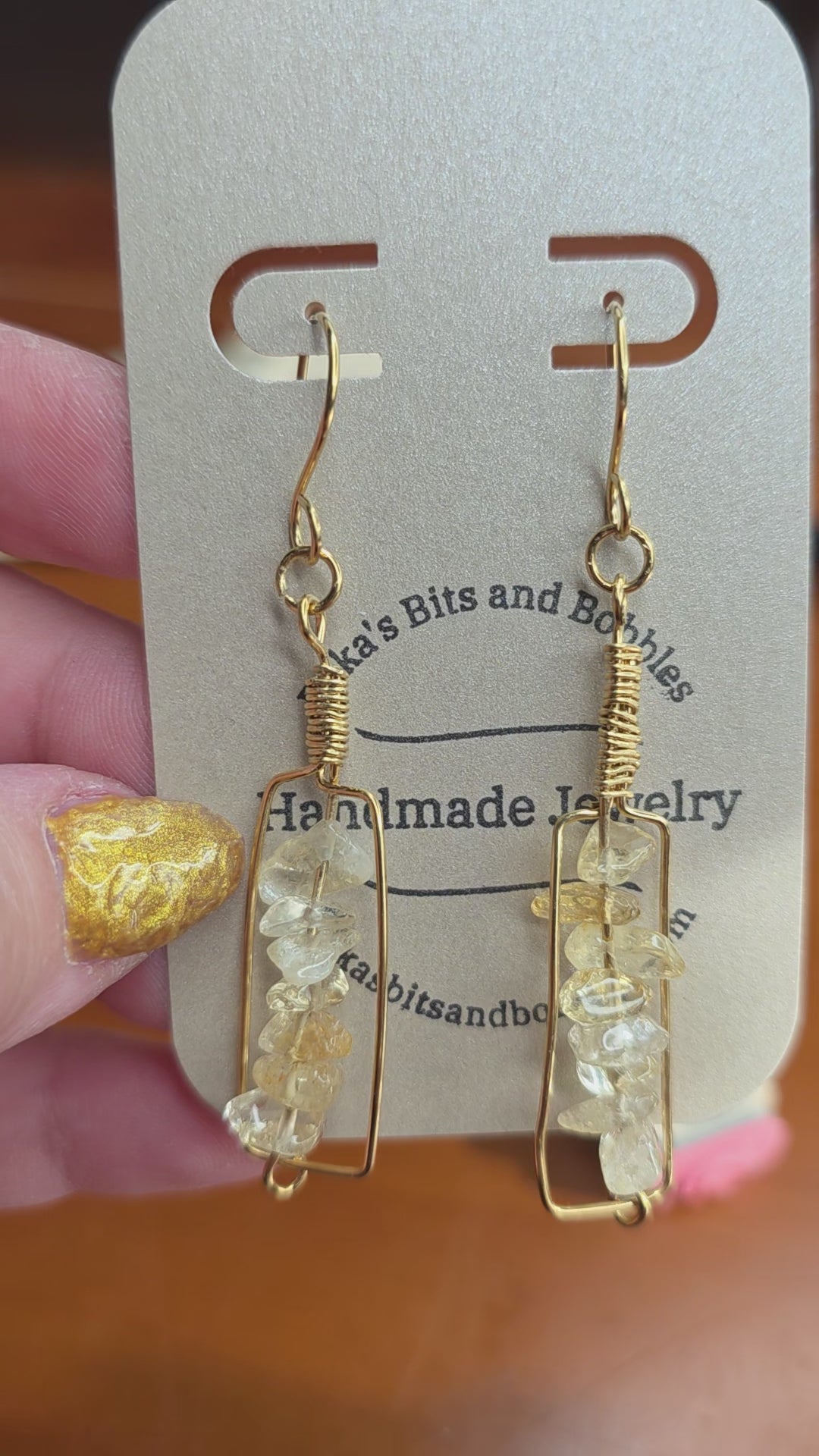 Brass Golden Rutilated Quartz Wire Wrapped "Everything happens for a Riesling" Wine Bottle Earrings