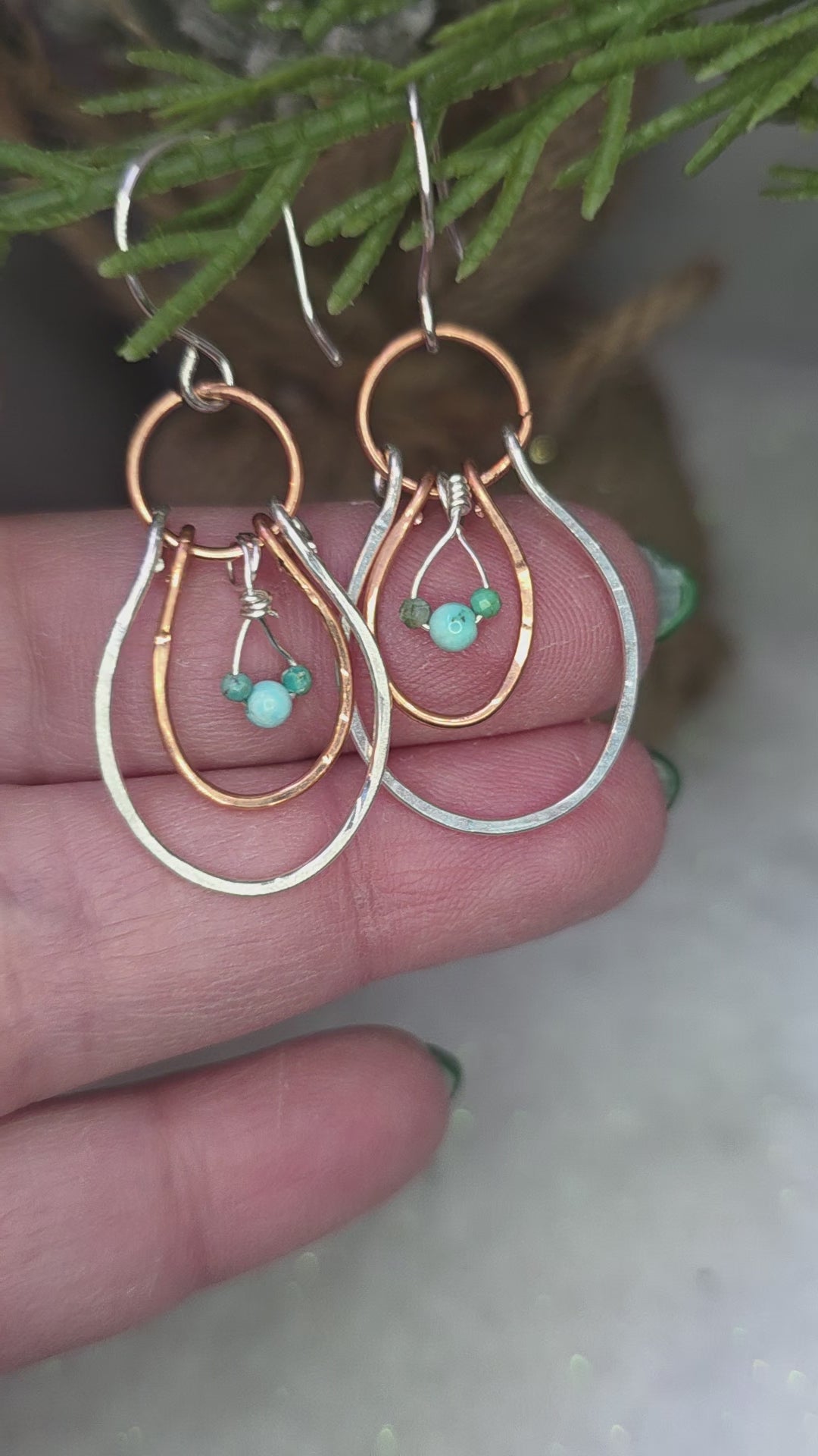 Mixed Metal Silver and Copper Mickey Mouse Inspired Hoop Earrings with Turquoise stones. MTO