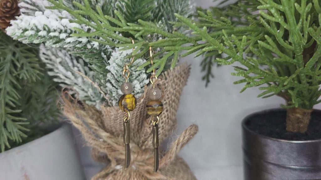 Tigers Eye Knife Charm Earrings Butter Knife Chef Kitchen Fun Gag White Elephant Gift