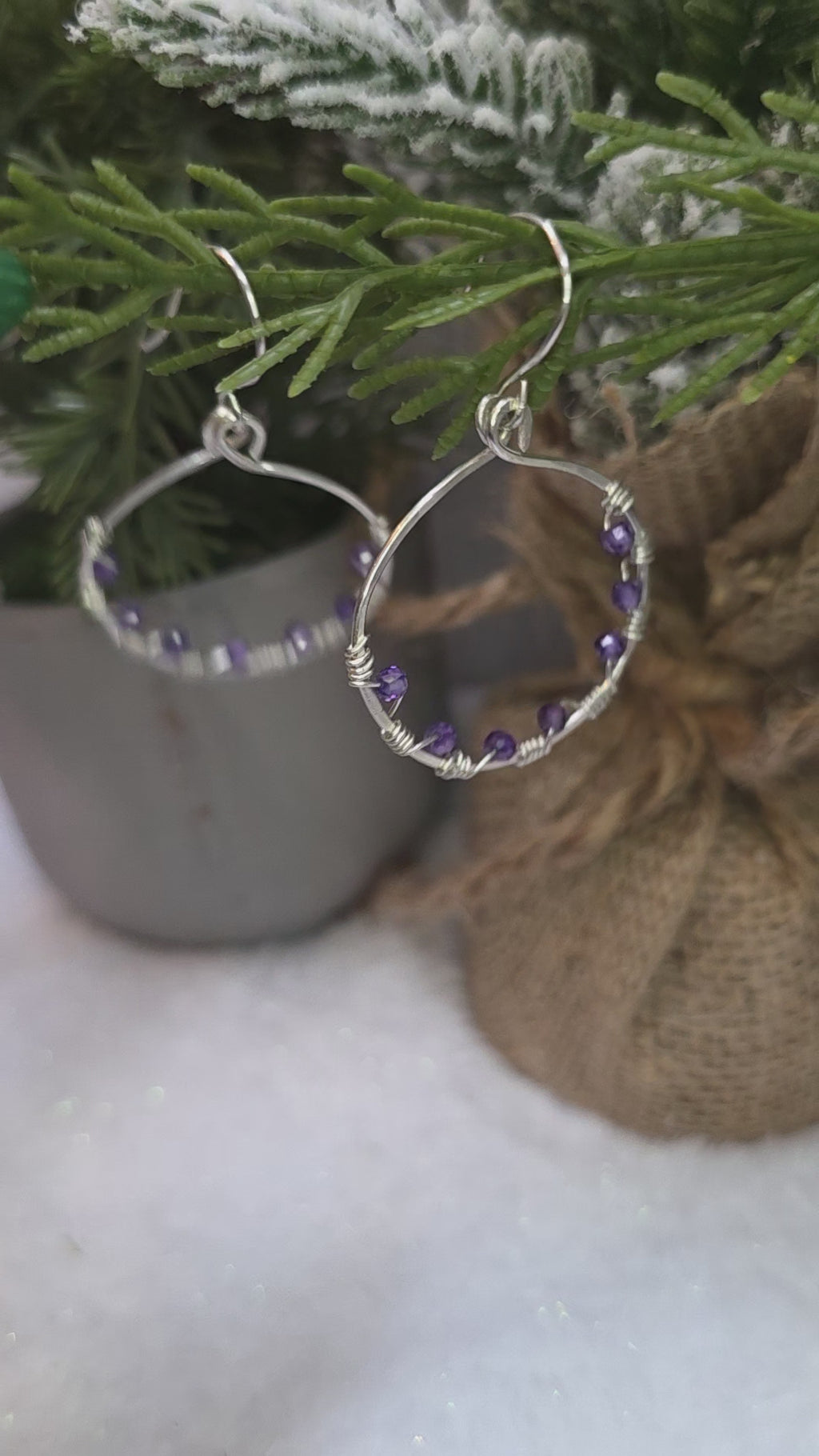 Tanzanite and Sterling Silver Hoop Earrings December Birthday Hoops