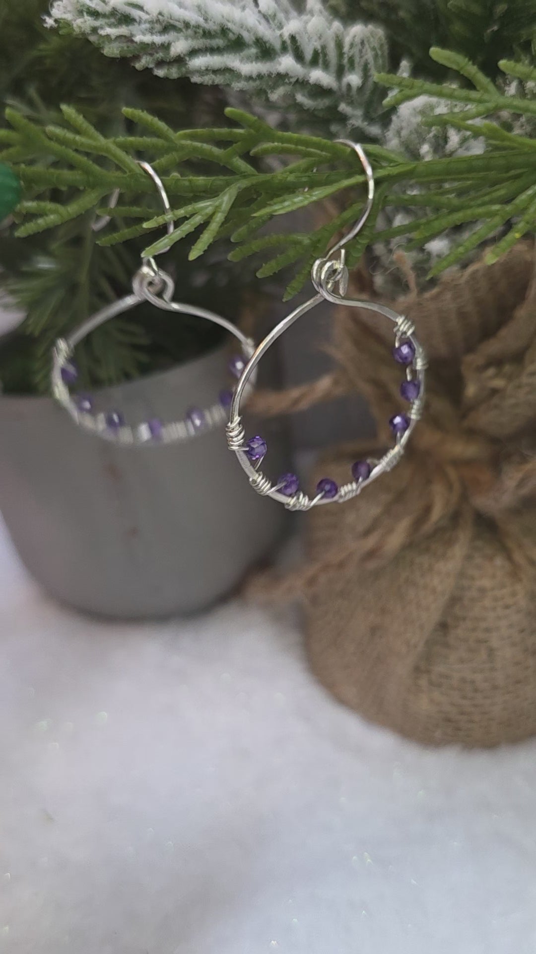 Tanzanite and Sterling Silver Hoop Earrings December Birthday Hoops