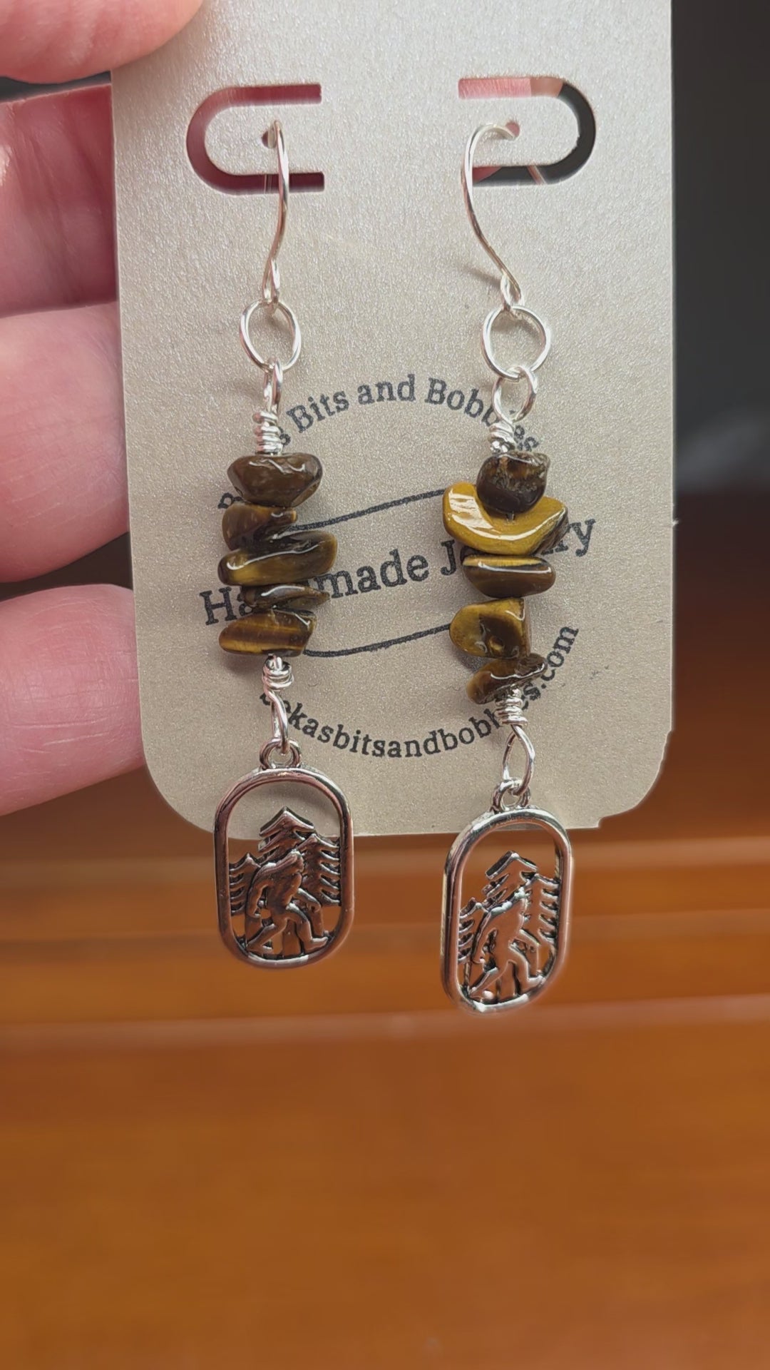 Cryptid Sasquatch Bigfoot Sterling Silver Tiger's Eye Chip Earrings