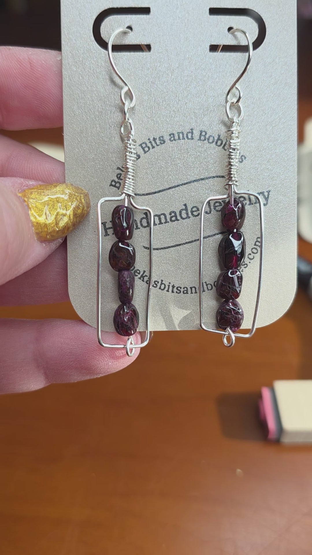 Garnet Sterling Silver Wire Wrapped "Red Wine if Fine" Wine Bottle Earrings