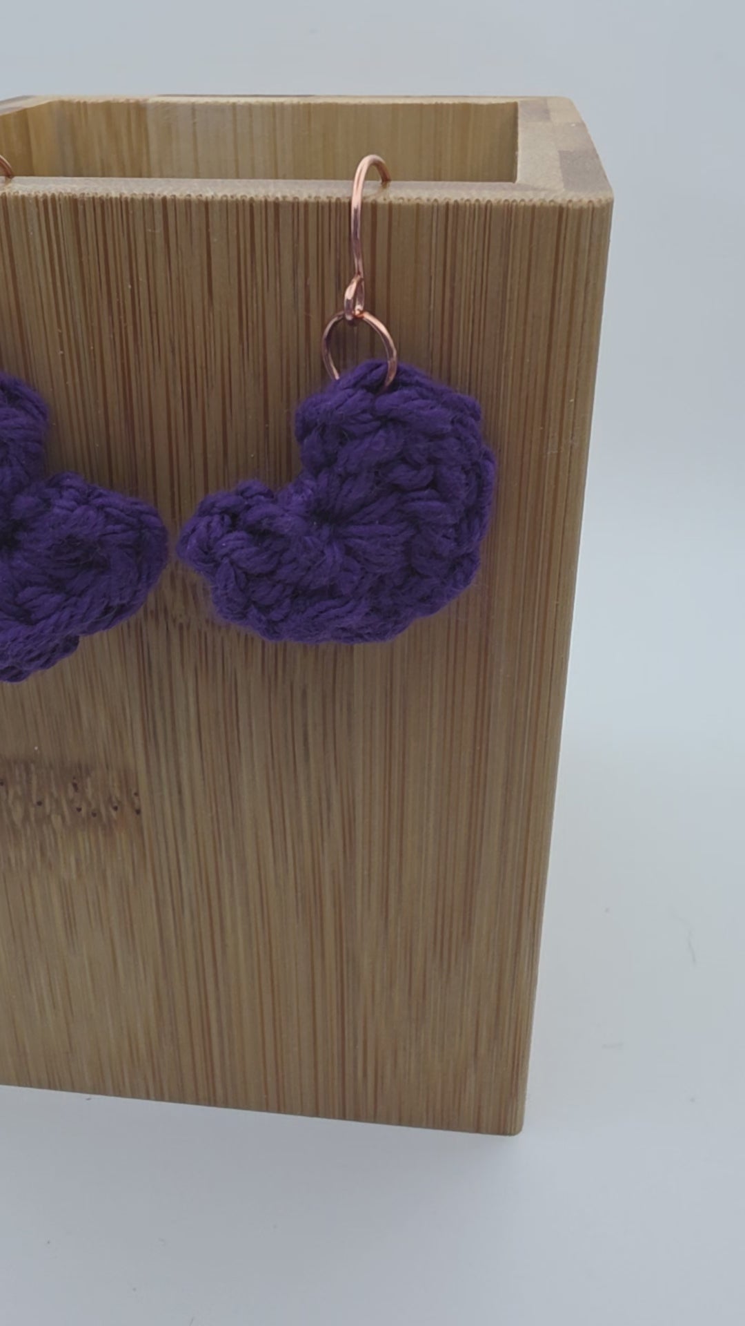 Upcycled Purple Cotton Yarn Heart Earrings on Sterling Silver Hooks - Perfect for Valentine's Day!
