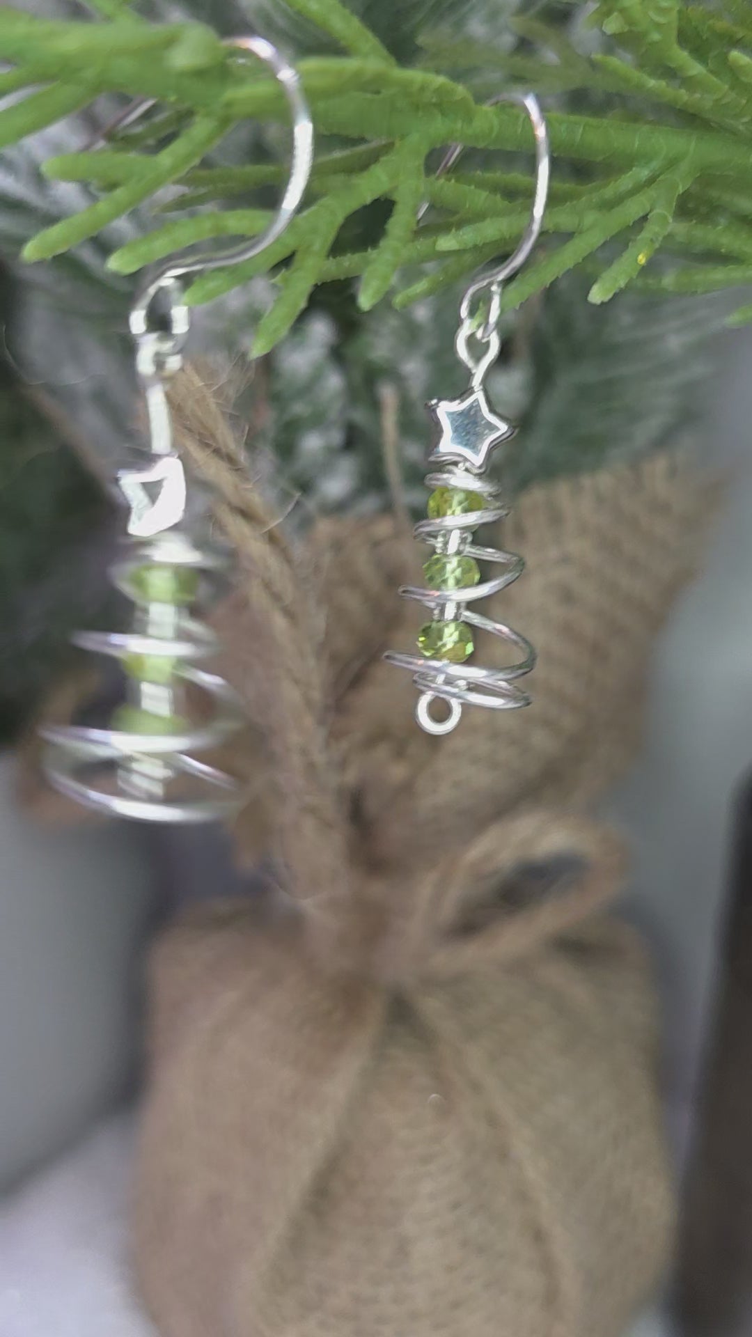 Garnet OR Peridot Wire Wrapped Christmas Tree Earrings
