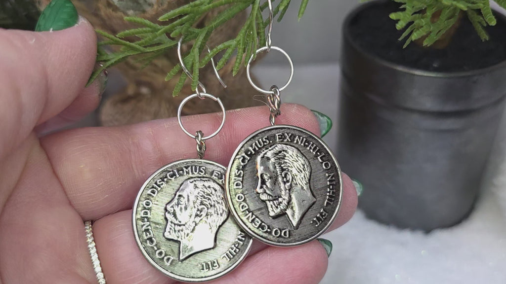 Vintage "Coin" Button Earrings with Stainless Steel Wire on Sterling Silver Hooks