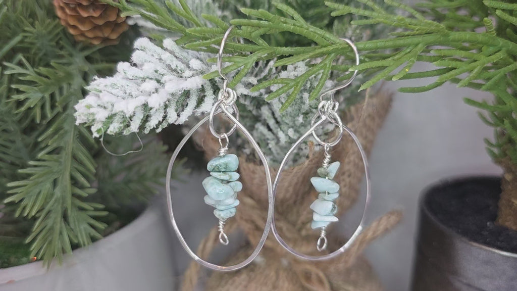 Larimar Drop Inside Sterling Silver Hoop Earrings