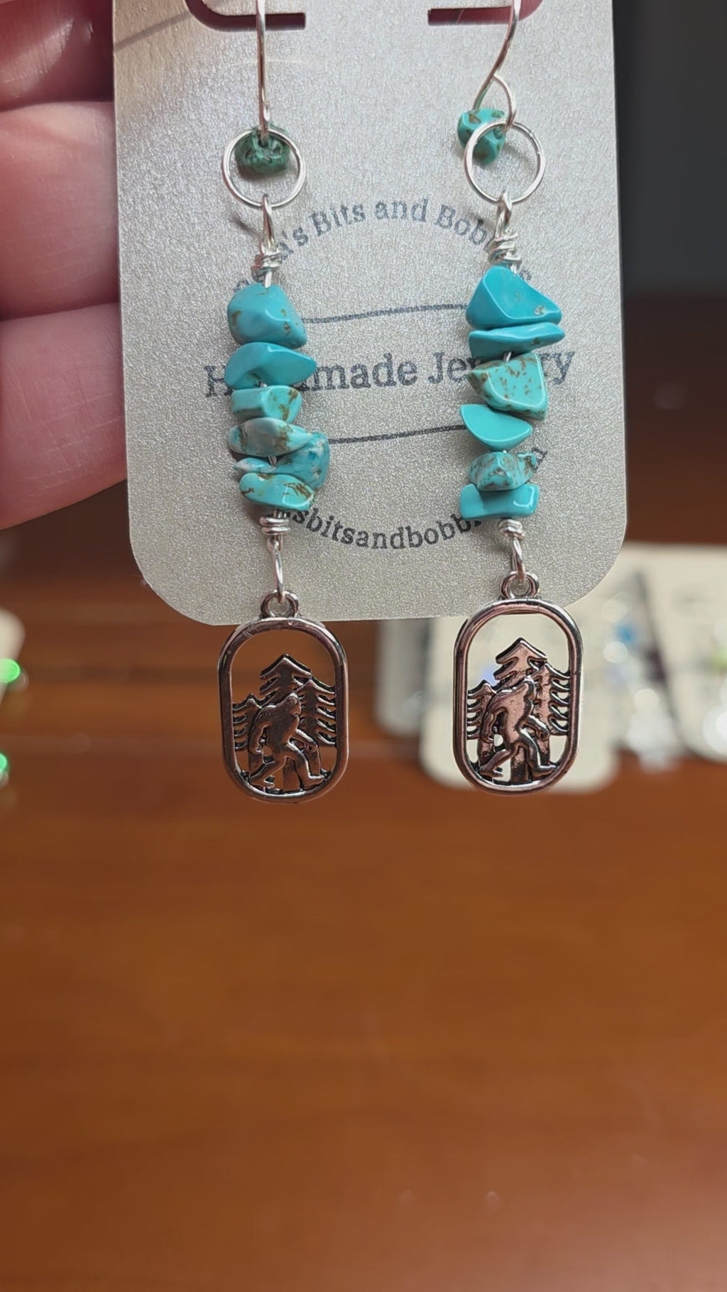 Sasquatch Bigfoot Sterling Silver Turquoise Chip Earrings