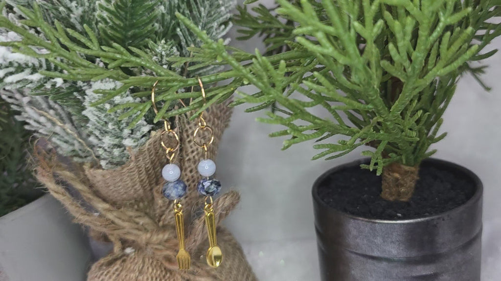 Sodalite and Blue Lace Agate Silverware Earrings
