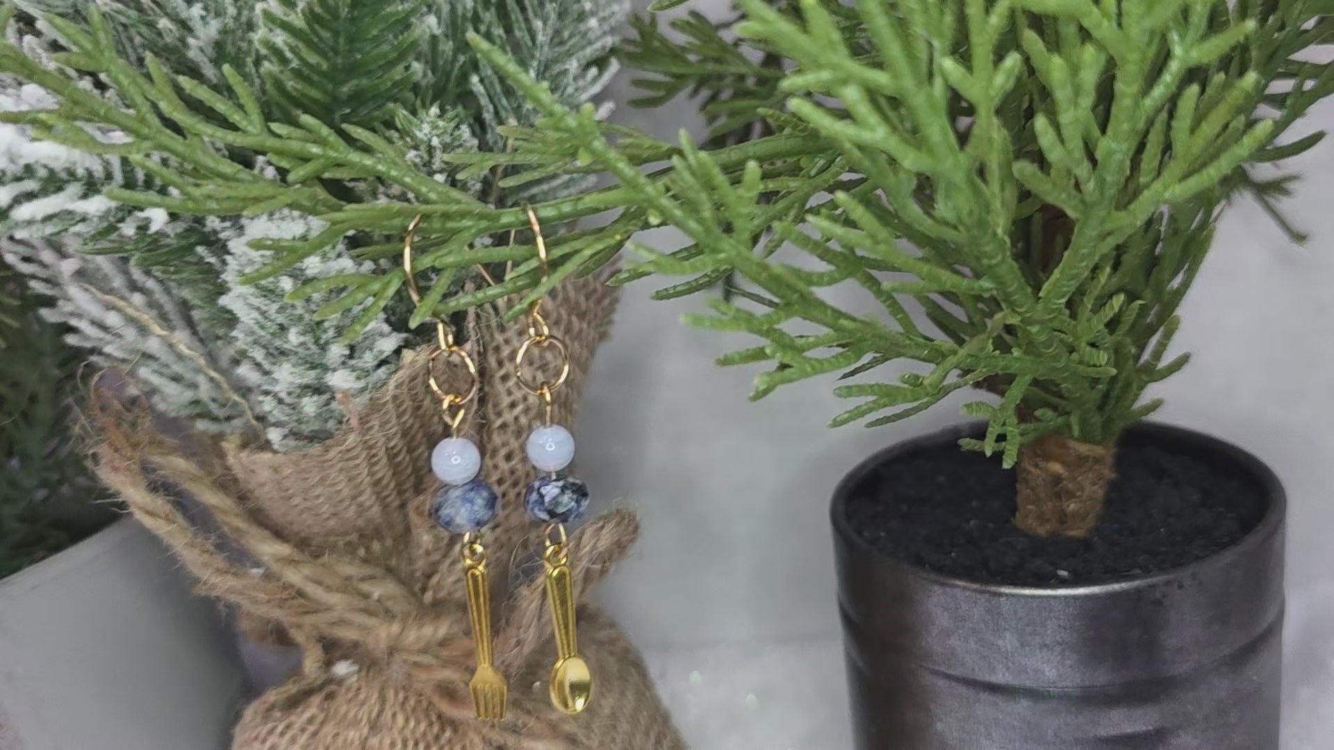 Sodalite and Blue Lace Agate Silverware Earrings