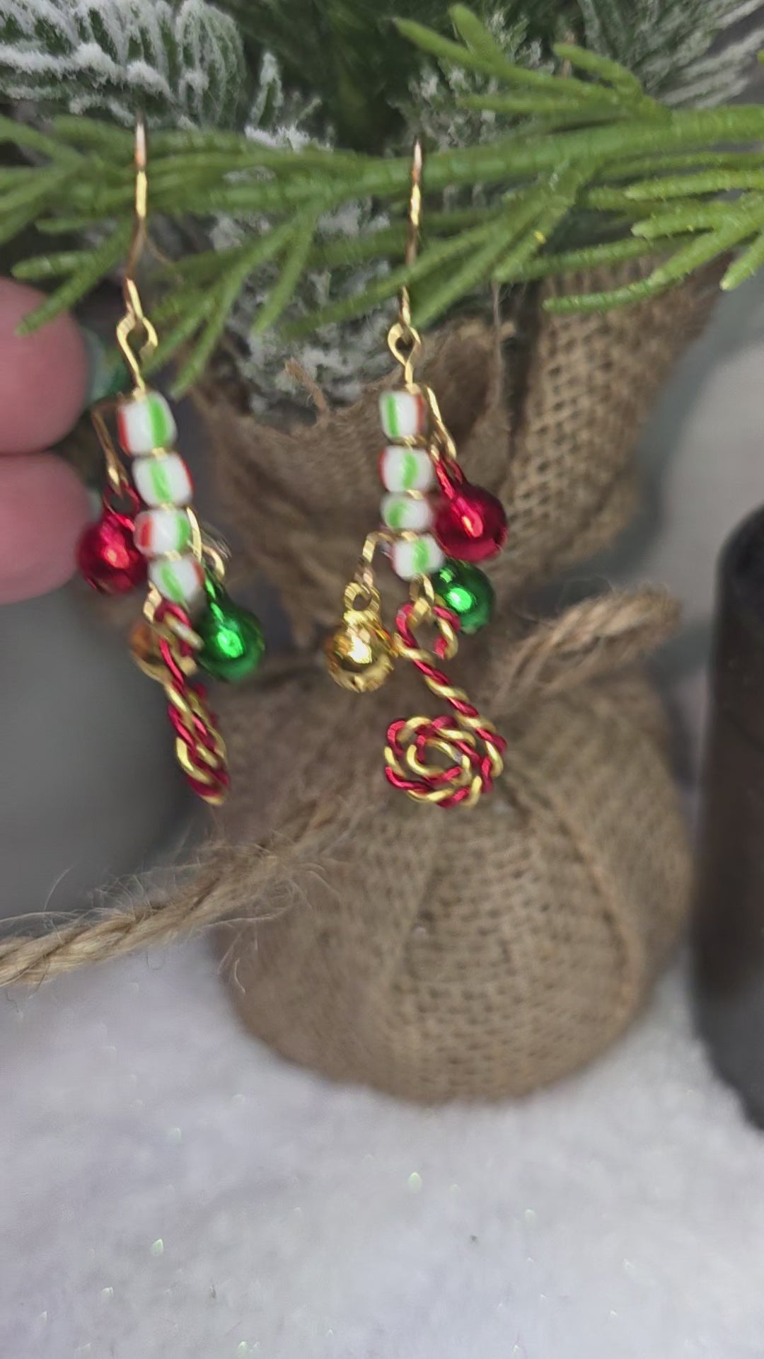 Ugly Christmas Overload Candy Cane Jingle Bell Party Earrings with Glass Beads