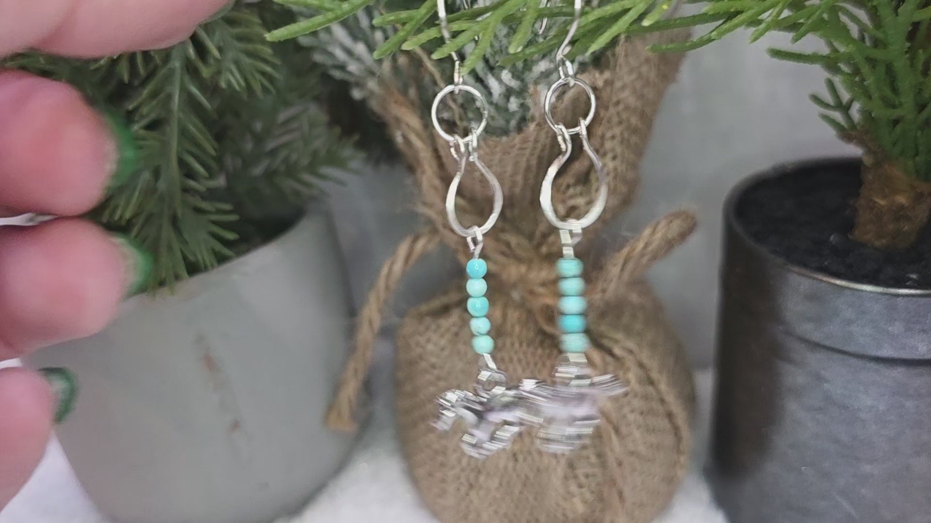 Handmade Horse Charm Horse Shoe Sterling Silver Earrings