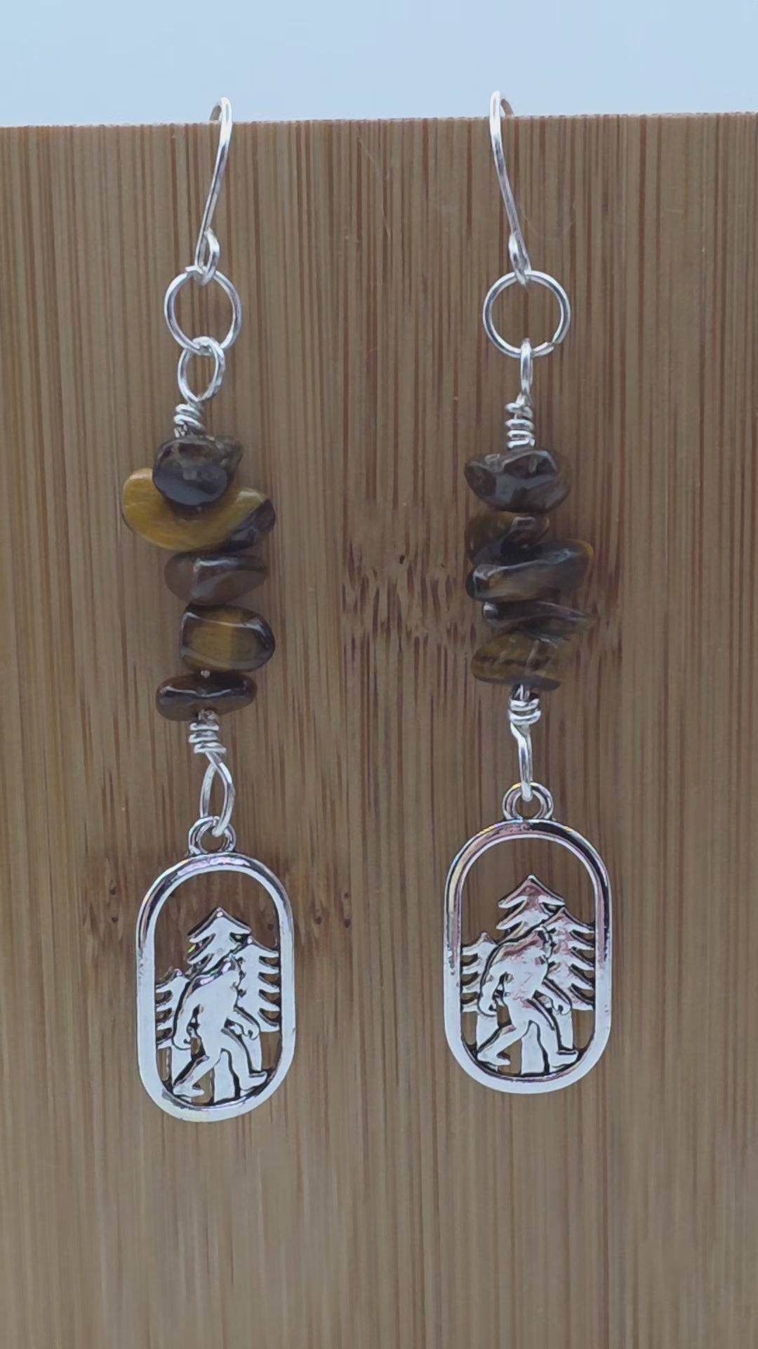 Cryptid Sasquatch Bigfoot Sterling Silver Tiger's Eye Chip Earrings