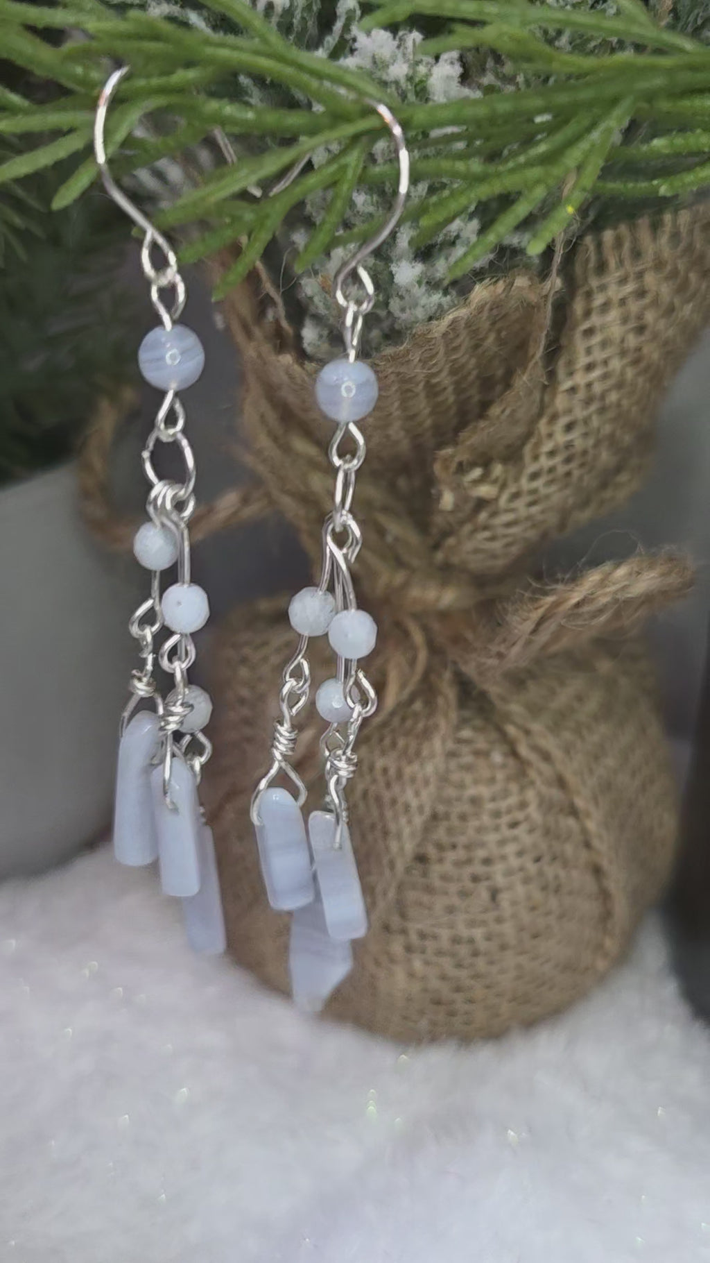 Blue Lace Agate Sterling Silver Dangle Earrings