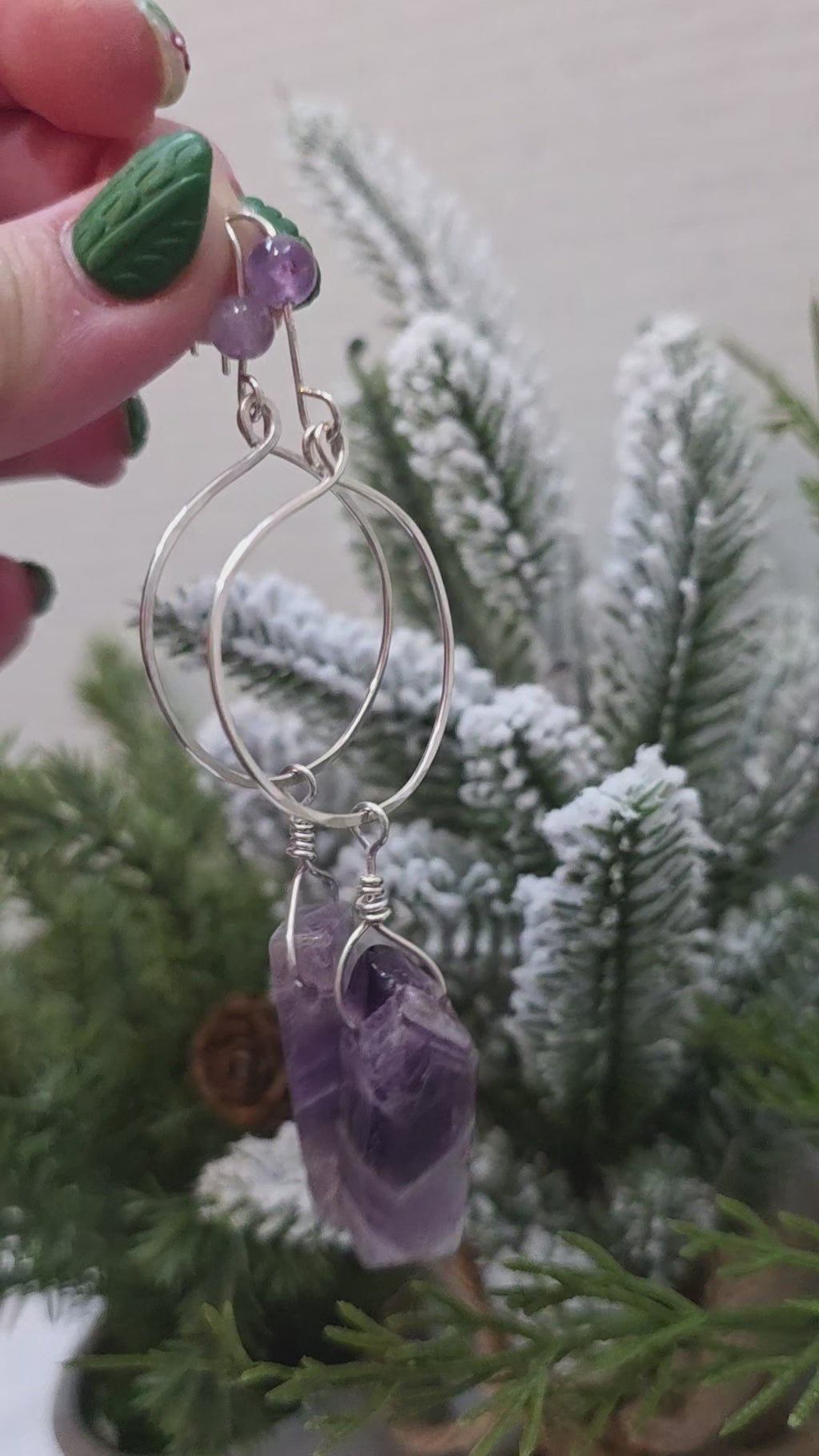 Chevron Dream Amethyst Drop Sterling Silver Hoop Earrings