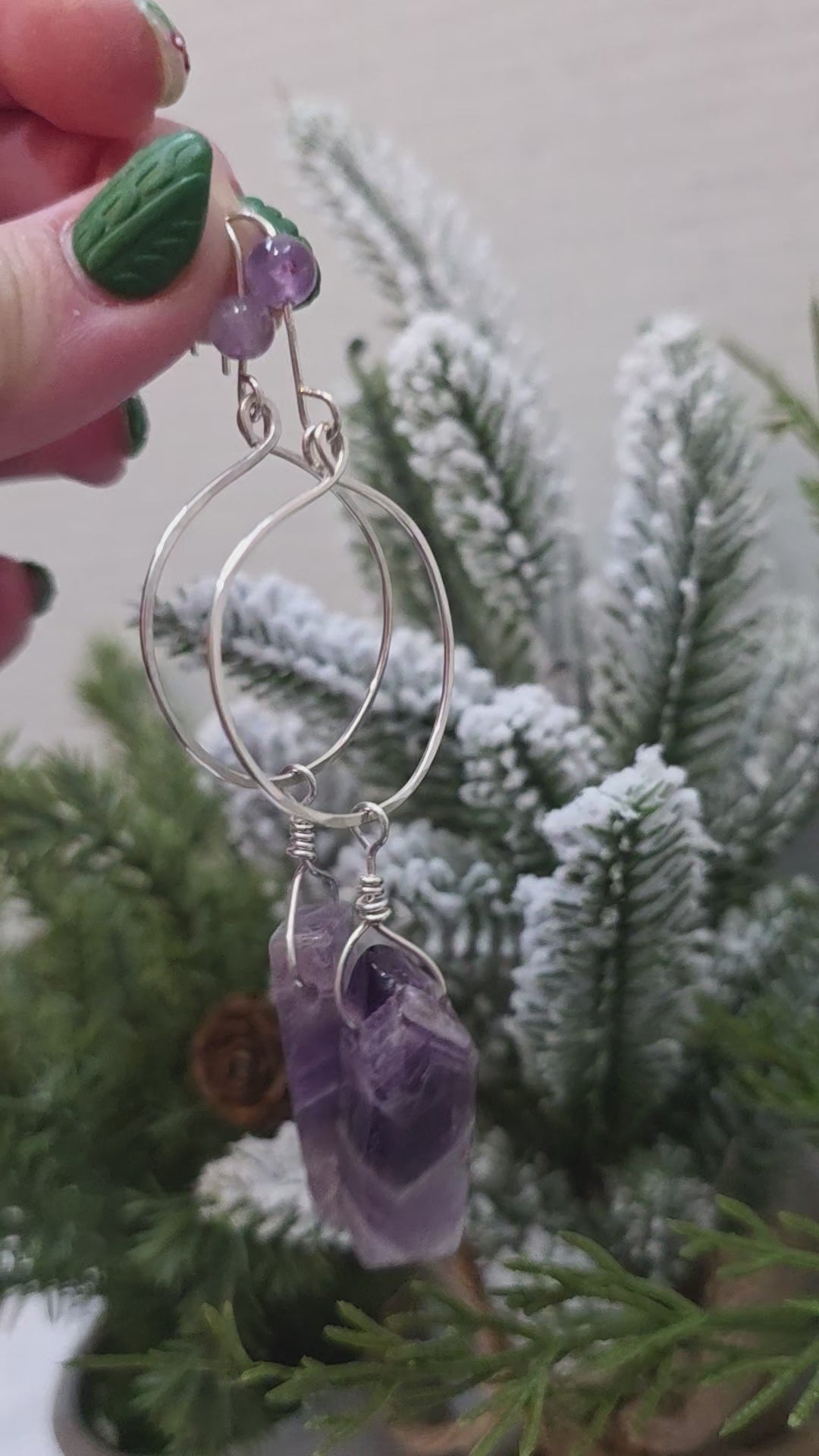 Chevron Dream Amethyst Drop Sterling Silver Hoop Earrings