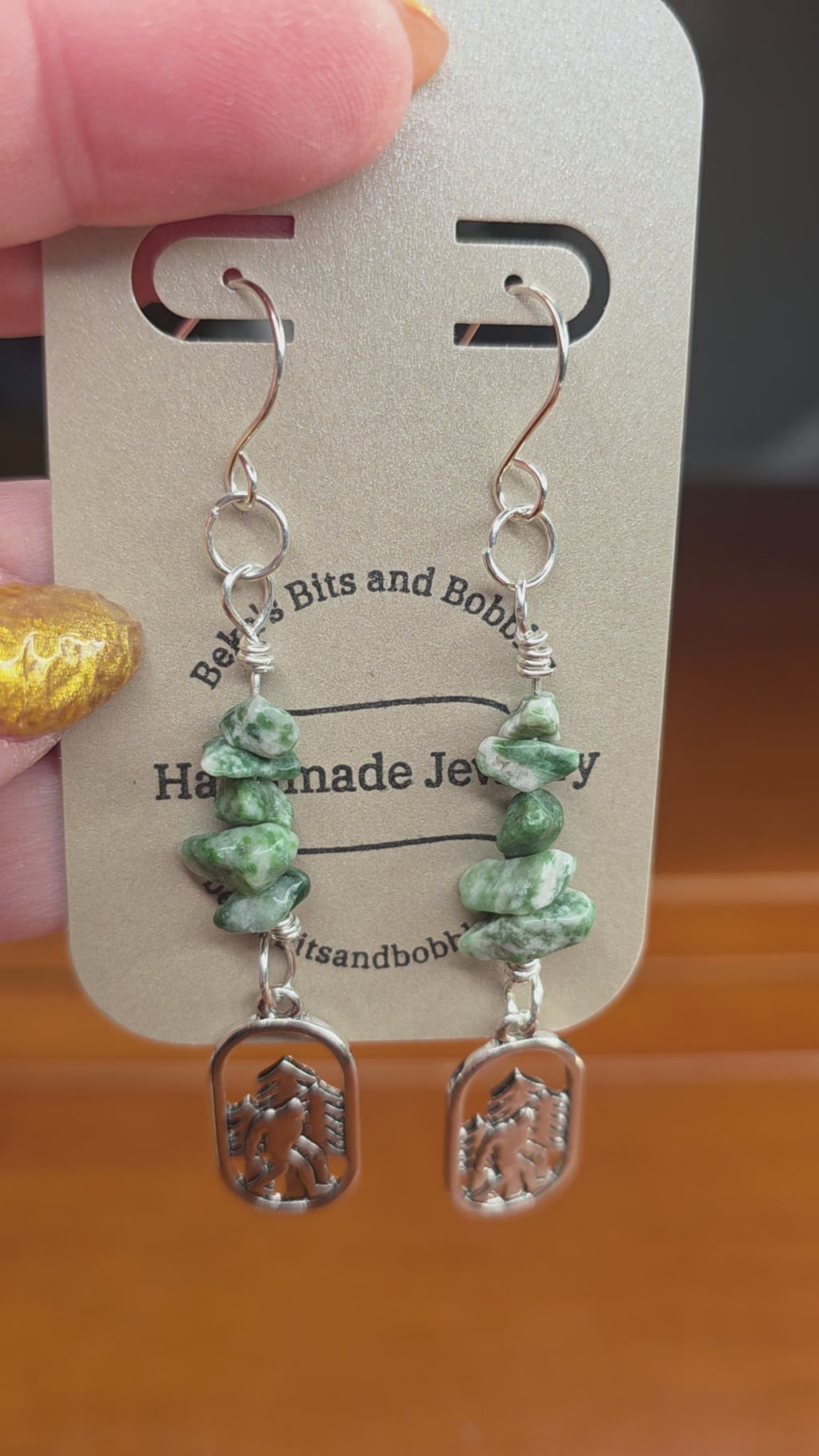 Cryptid Sasquatch Bigfoot Sterling Silver Moss Agate Chip Earrings