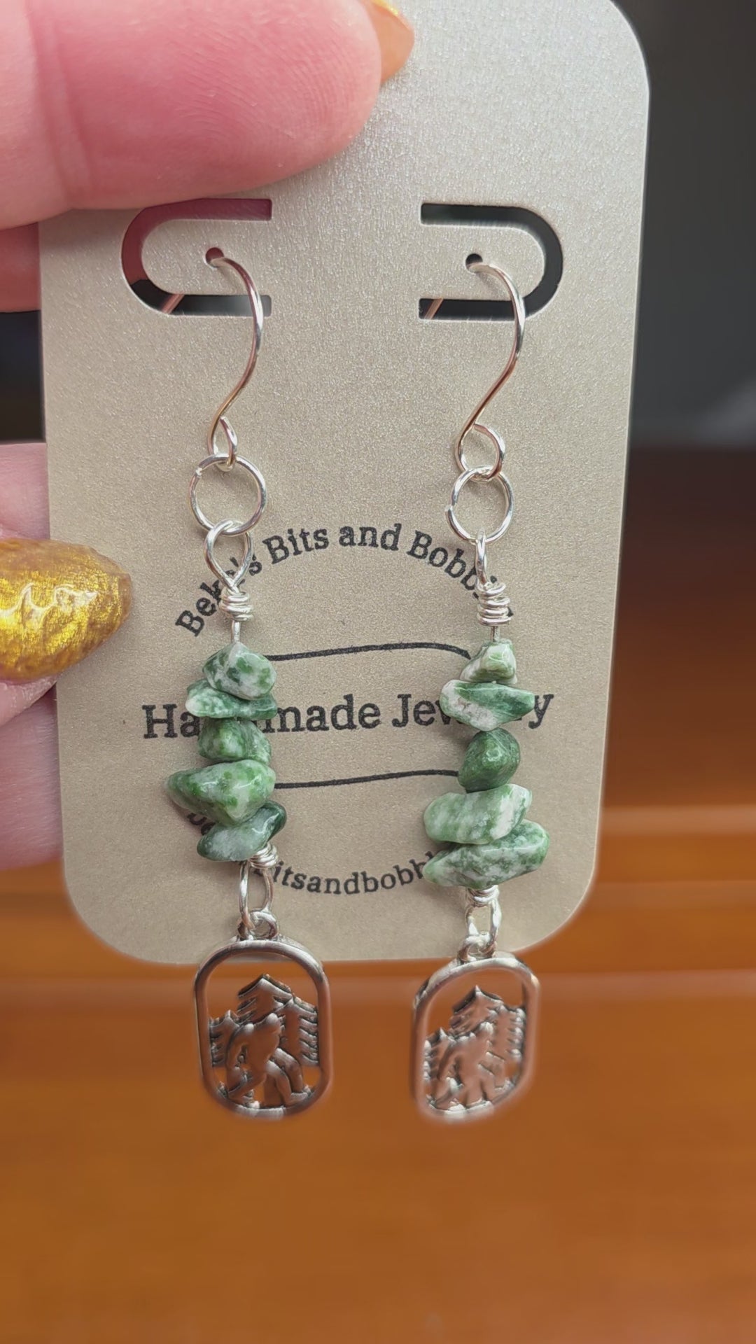Cryptid Sasquatch Bigfoot Sterling Silver Moss Agate Chip Earrings