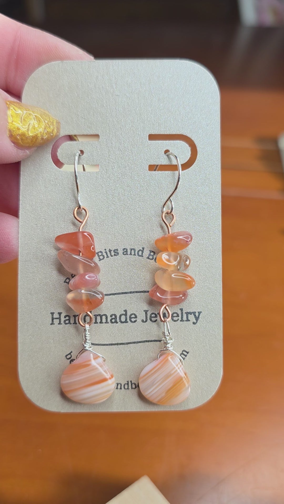 Copper and Sterling Silver Mixed Metal Banded Agate and Watermelon Quartz Earrings Zion National Park Inspired