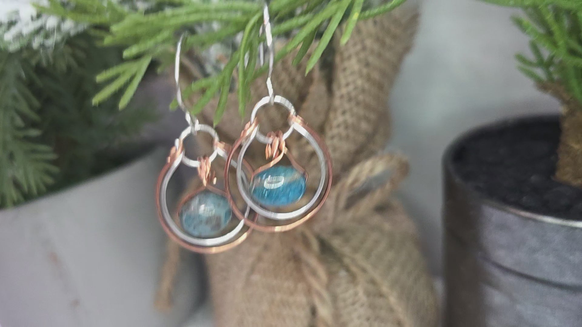 Mixed Metal Blue Apatite Drop Dangle Earrings