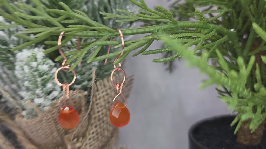 Copper Wire Wrapped Carnelian Drop Earrings